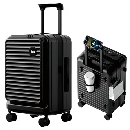 yuweijie Valise Cabine · Valise Multifonction avec Porte-gobelet intégré et Support pour Smartphone · Extensible · Valise Rigide 100% en PC · TSA(S-53 cm, 54L, Noir)
