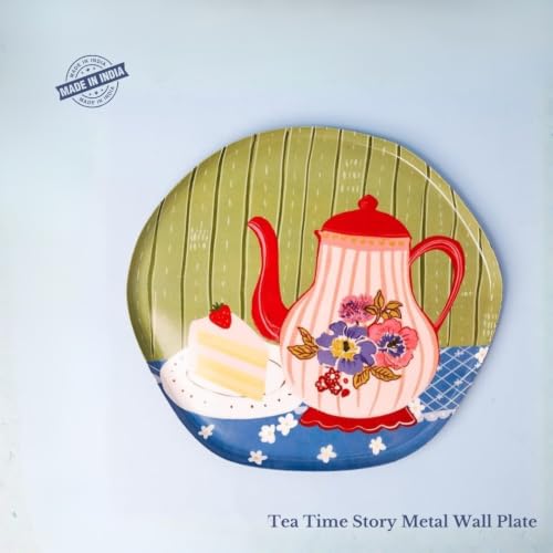 Image of The Wishing Chair Tea Time Story Metal Wall Plate - M | Decorative Handcrafted Wall Art with Floral Teapot & Cake Design | Cozy Tea Time Home Decor Accent for Kitchen, Living Room & Dining Area