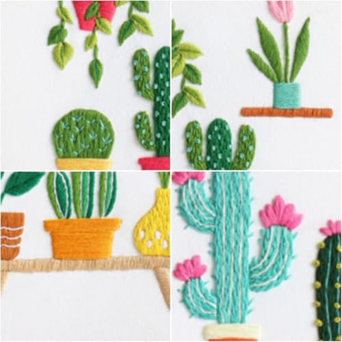 Image of Louise Maelys 3 Sets Cactus Embroidery Kits for Beginners,Cross Stitch Kit for Adults,Crewel Starters Needlepoint with Plants Pattern, Hoop and Instruction