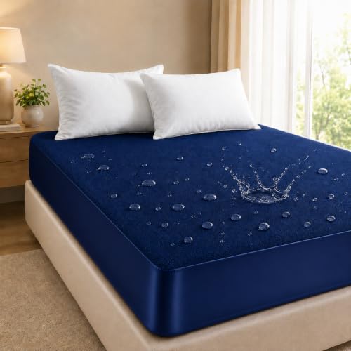 Image of BSB HOME Waterproof Terry Mattress Protector, Soft Cotton Terry Mattress Cover with Deep Pocket Fitted Sheet Style, Breathable & Noiseless Bed Protector, Single Bed- 36 x 72 +9 Inches - Royal Blue