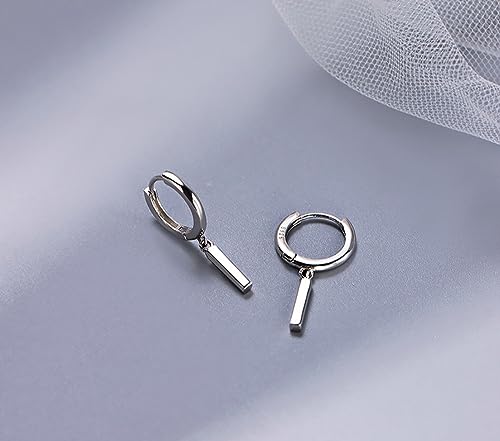 Pendientes de aro de plata S925 hipoalergénicos con colgante rectangular elegantes para mujer 5