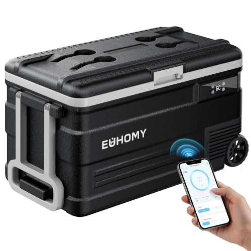EUHOMY 12 Volt Refrigerator, 80QT(75L) 12V Fridge, Electric Cooler APP Control, Car Fridge 12/24V DC 100-240V AC, Car Refrigerator 0℉~68℉, 12 Volt Cooler for Camping, Trip, Truck, Boating, Outdoor