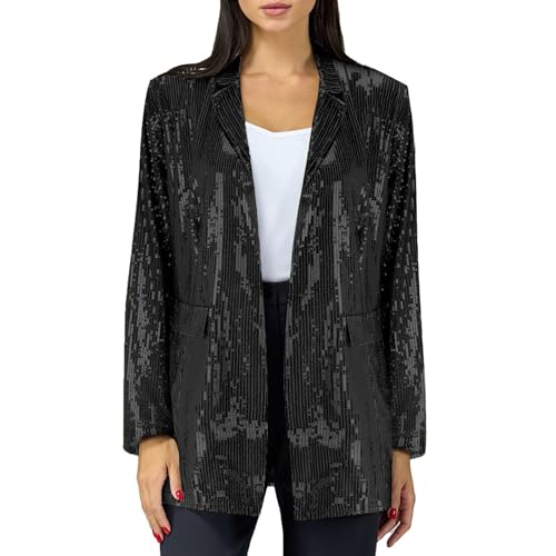 Veste à paillettes pour femme Generisch chic et brillante à manches longues