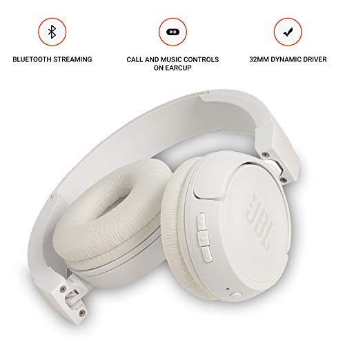 Image of JBL T460BT by Harman, Wireless On Ear Headphones with Mic, Pure Bass, Portable, Lightweight & Flat Foldable, Voice Assistant Support for Mobiles (White)