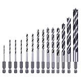 NordWolf 14-Piece Metric Brad Point Wood Drill Bit Set for Carpenter Woodworking, Double Flutes Design with 1/4' Hex Shank for Drills & Impact Drivers, Sizes 2mm to 12mm