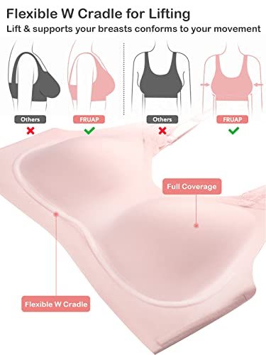 Fruap Bralettes For Women, Seamless Bra With Full Coverage, Wireless Bra Comfort Fixed Pad And Lace As Everyday Bra (As1, Alpha, L, Regular, Regular, Mink) #TOP3