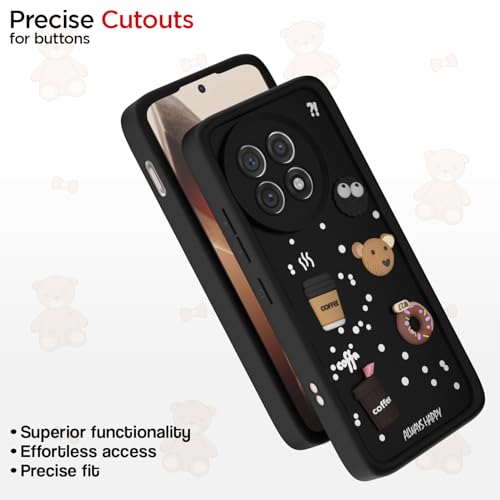 Image of Pikkme Back Cover for OnePlus 13R 5G | Cute Fun Cartoon 3D Bear Silicone Full Body Protection Bumper Case (Black)