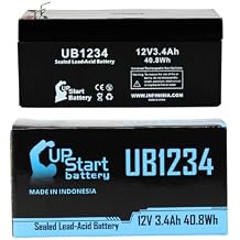 Replacement UB1234 Universal Sealed Lead Acid Battery 12V, 3.4Ah, 3400mAh, F1 Terminal, AGM, SLA - Includes Two F1 to F2 Terminal Adapters - Also Replaces 5000, CP425SLG, CP425G, 35