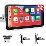 Autoradio 1Din mit 10 Zoll Bildschirm, 1 DIN Car Radio mit Wireless Apple CarPlay & Android Auto, Bluetooth Car Play Auto Radio Touch Display mit AM/FM/RDS