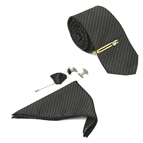 Image of MUTAQINOTI Mens Woven Premium Silk Necktie Suit Accessories Set With Pocket Square Cufflinks Brooch Golden Tie Pin (TEGP2)