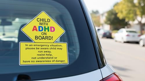 STICKY DUDE Child with ADHD on Board Sign Car Window Sticker, 5 Inches - Warning Sign Car Truck Decal Alert Responders