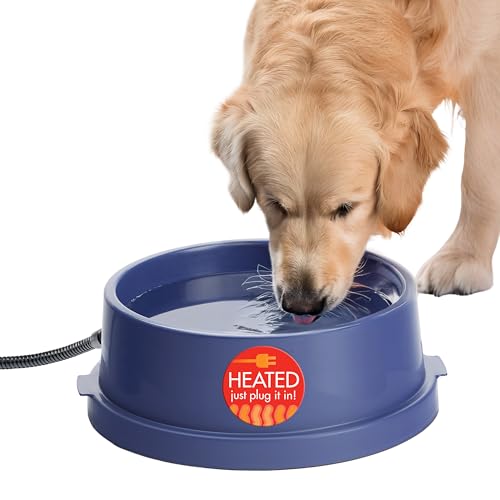 K&H Pet Products Thermal-Bowl Heated Water Bowl for Cats & Dogs Outside, Safety Listed Outdoor Heated Dog Dish for Pets, Automatic No Freeze, Anti Chew Cord - 96 Ounces Blue 25W
