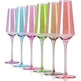 Colored Champagne Flutes Set of 6, Large 8.5 Oz Hand Blown Crystal Glasses, Lead-Free Colorful Glasses, Italian Style Tall Stemmed Glassware-Gift Box for Birthday,Wedding, Party