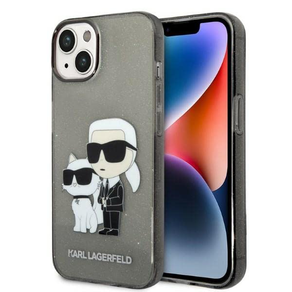 Karl Lagerfeld KLHCP14MHNKCTGK Coque Rigide pour iPhone 14 Plus 6,7" Noir Gliter Karl & Choupette