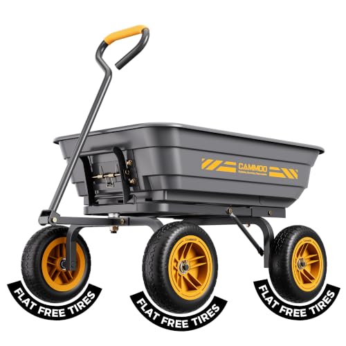 CAMMOO 10-in NO-Flat Tires 600lb Garden Dump Cart 4 Cu.Ft. Wheelbarrow Gray