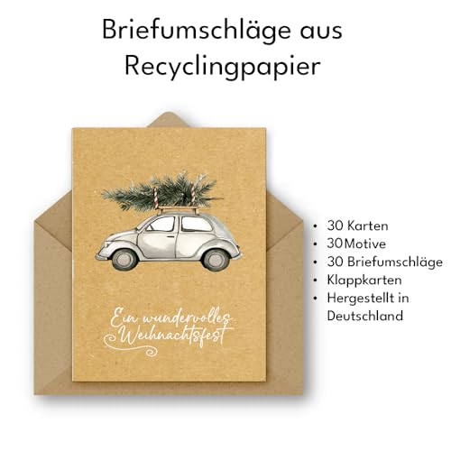 Weihnachtskarten mit Umschlag Set 30 Stück - A6 Klappkarten Weihnachtsgrußkarten