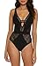 BECCA Color Play - Women's One Piece Swimsuit, Plunge Neck, Crochet, Bathing Suits for Women, Black, Small