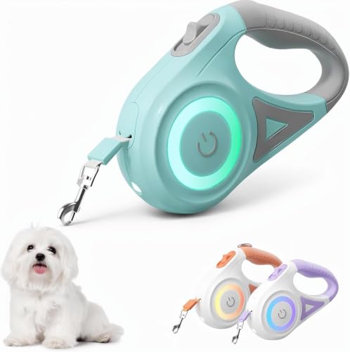 犬 リード 伸縮リード 5m 犬用 長さ調節可能 LEDライト搭載 軽量 自動巻き 滑り止め 耐荷重35kg 丈夫 ワンタッチ伸縮(グリーン)