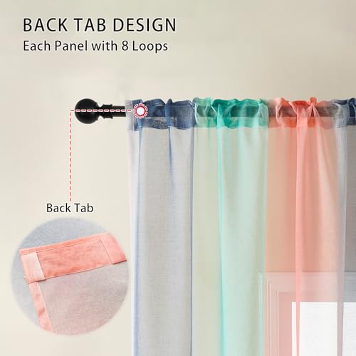 Image of XiDi Grey Pink and Green Curtains for Bedroom Girls Room Decor,Ombre Window Semi Sheer Curtains for Nursery Kids Room 96 Inch Length 2 Panels