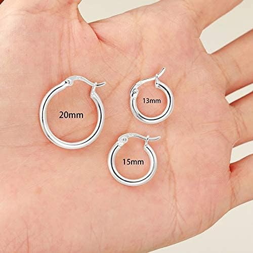 Small Silver Hoop Earrings 925 Sterling Silver Hypoallergenic Hoop Earrings 2 Pairs Huggie Earrings for Women Men 13mm 15mm - Image 6