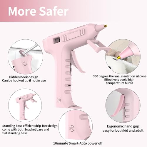 Pistola de cola Hot Melt sem fio 20s pré-aquecimento rápido USB recarregável, bico antigotejamento c