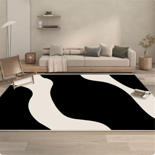 Courbe de tapis de salon simple noir et blanc moderne géométrique - 2