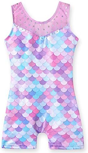 Leotards for Girls Gymnastics Unicorn Athletic Dance Wear Shiny Rainbow Blue Hotpink (Mermaid Purple, 5/6 Years)