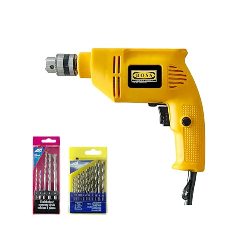 Image of BOSS BS-10(R /F) Electric Drill Machine with Bit Set, 500W, 100% Copper, Chuck 10mm Forward /Reverse Speed Control for Wood, Masonry, Metal Work, 6 Month Warranty