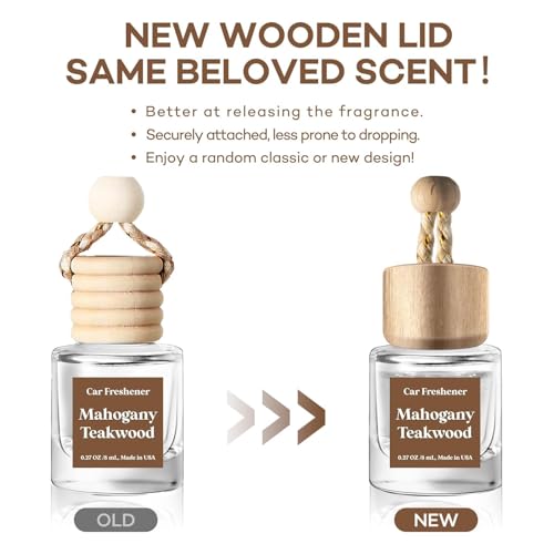 Image of C Classy Car Air Freshener Hanging 2 Pack, Mahogany Teakwood Essential Oil Diffuser, Cute Glass Bottle, Long-Lasting Fragrance Car Accessories for Women & Men, Made in USA