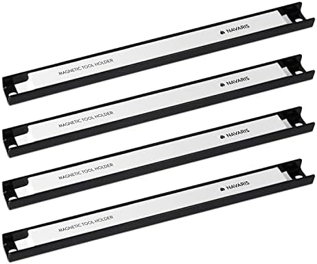 Navaris Set of 4 Magnetic Tool Holder Rack - 12 Inch Heavy Duty Garage Wall Holder Strip for Tools - Tool Bar with Magnet for Screwdriver, Wrench
