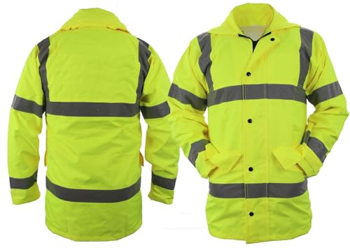 Image of First Class High Visibility Water Resistant Raincoat Jacket and Pant With Reflective Stripes
