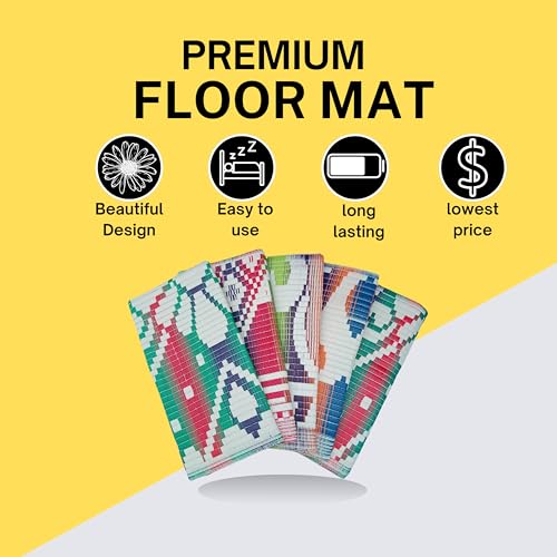 Image of Plastic Mats for Sleeping On Floor Sitting Reversible Chatai Square Shape Mats for Home Living Room, Bedroom Floor, 4X6 Feet, Assorted