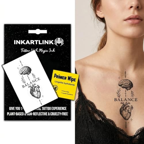 INKARTLINK Brain And Heart Temporary Tattoos, Realistic Waterproof