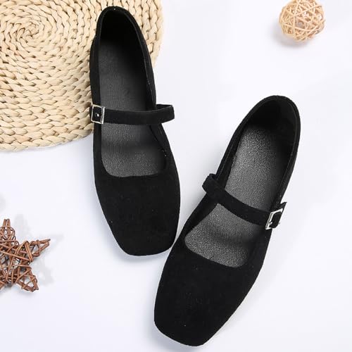 Mary Jane Flats for Women Dressy Comfortable Square Toe Ballet Low Heels Slip On Dress Shoes with Adjustable Buckle Strap Womens Retro Wedding Party Business Casual Ballerina Shoes3