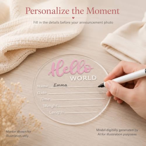 Image of Baby Announcement Sign, 5.9 Inch inchHello World inch Newborn Sign for Birth Announcement, Baby Name & Welcome Baby Board, Acrylic Newborn Announcement Sign for Hospital (Pink)