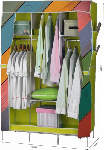 Image of Collapsible Wardrobe DIY Clothes Almira | Portable Foldable Closet Organizer | Brown Finish | Hanging Space & Storage Shelves | Fabric Wardrobe for Bedroom
