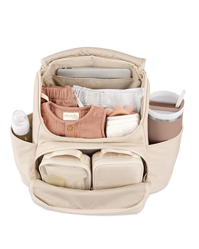 Image of Skip Hop Diaper Bag Backpack with Portable Changing Pad Adjustable Pocket for 30 oz. Tumblers 9 Total Pockets Insulated Packing Cubes Luggage Sleeve & Stroller Straps Fits a 14 inch Laptop Forma Next Oat