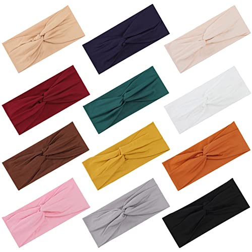 12 Pcs Stretchy Headbands for Women Girlsï¼Comfortable Soft Twist Knotted Headbands for Daily Life Yoga Workout