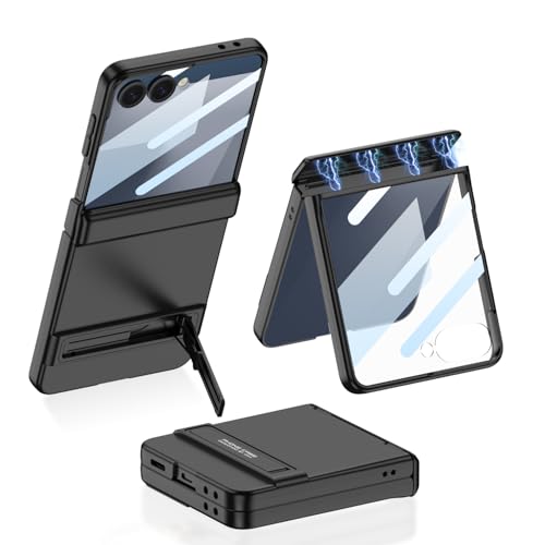 Image of Midkart Magnetic Cover Compatible with Samsung Galaxy Z Flip 7 Release 2025 Hinge Protection Kickstand Hard PC with Front Glass Cover 360-degree Protection, Black