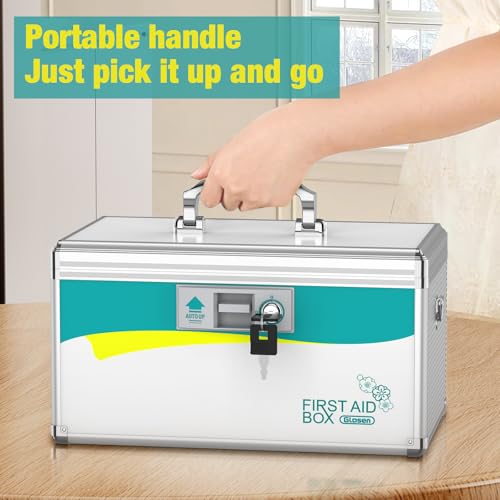Image of Glosen Medicine Lock Box,locking medicine box, Security Lock Boxes【Large 14x8.5x7.5 Inches with removable storage pocket】 lock box, First Aid Key Safe Box for Medication