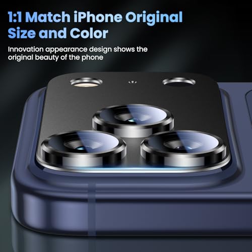 Image of Uyiton Compatible with iPhone 17 Pro Max Camera Lens Protector - [Not Easy to Break][Strong Adsorption][Case-Friendly] Metal Tempered Glass Rear Camera Screen Cover - Black Titanium, 2 Packs