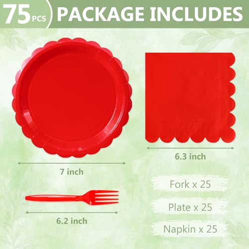 Image of Mulbozy 75Pcs Cute Red Paper Plates and Napkins Disposable for Party, 25-7 inch