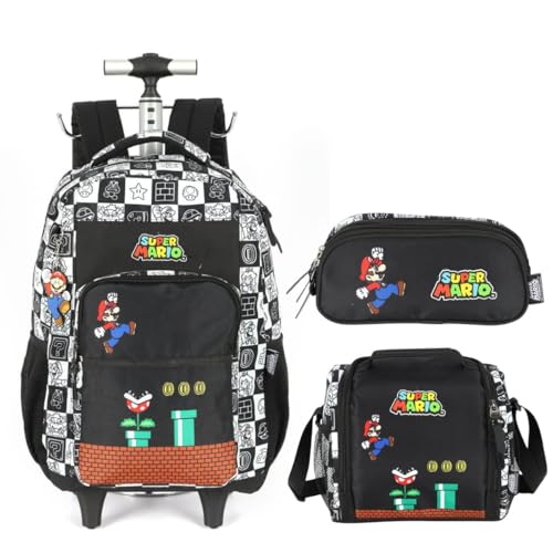 Mochila Infantil Rodinha Super Mário com Lancheira e Estojo Preta MC47562MO