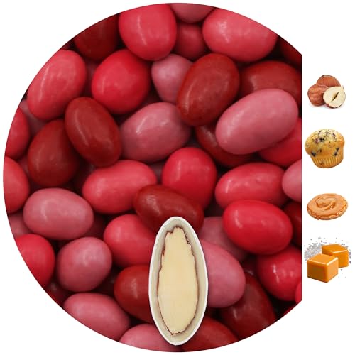 EinsSein 1kg Dragees amandes au chocolat Mélange de saveurs Mix rouge brillant | ca. 160 pièce Dragées Mariage Baptême Communion Célébrer Fête Candybar...