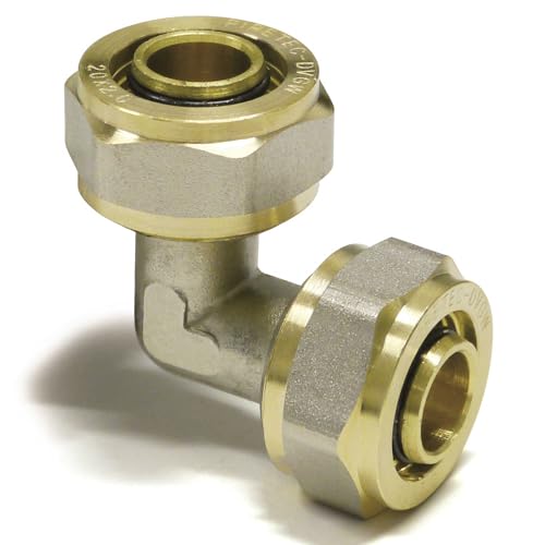 Pipetec Screw Fitting Angle 16 x 2 mm for Aluminium Composite Pipe DVGW, Multilayer Composite Pipe Screw System Compression Fitting Fitting Bow Knee