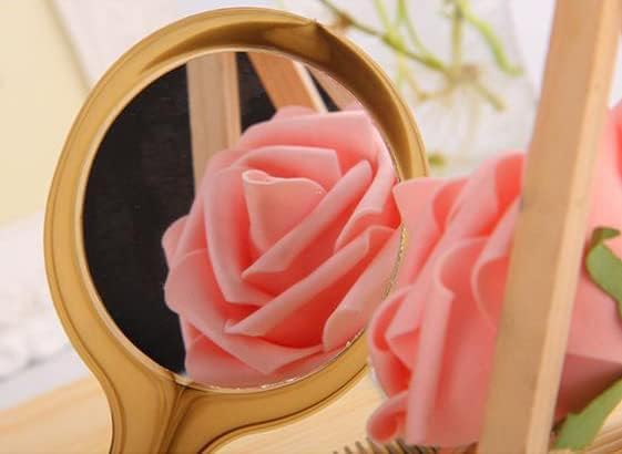 D Moto World DMW 5 pcs Combo Pack of Small Brown Plastic Round Hand Mirror Comb Set with Handle, Portable Cosmetic Mirror and Comb Set, Travel Makeup Tools for Women 4