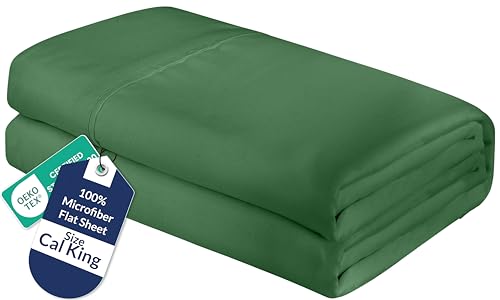Image of Royale Linens California King Flat Sheet - Ultra Soft Brushed 1800 Microfiber Flat Sheets Only - Wrinkle Free & Stain Resistant - Hotel Quality Top Sheet for Bed (King Cal, Hunter Green)
