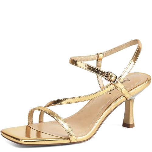 Womens Strappy Heels Kitten Low Heeled Sandals Square Open Toe Ankle Strap Party Wedding Dress Shoes