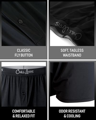 Chill Boys Performance Boxers - Cool Comfortable Men's Boxer Shorts, Soft Anti-Chafing Underwear for Men. Tagless Boxers, 3 Pack (Black, Blue, Gray), Large2