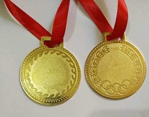 Gold Medal (2-inches) with Red Ribbon - Set of 6 Pieces